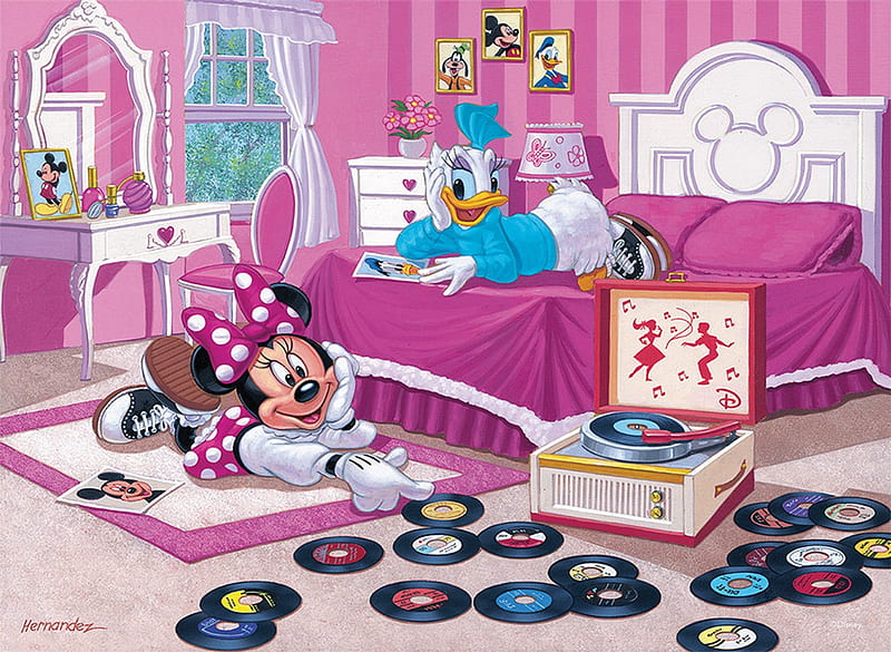 :), room, fantasy, minnie mouse, daisy duck, pink, disney, girl, HD wallpaper