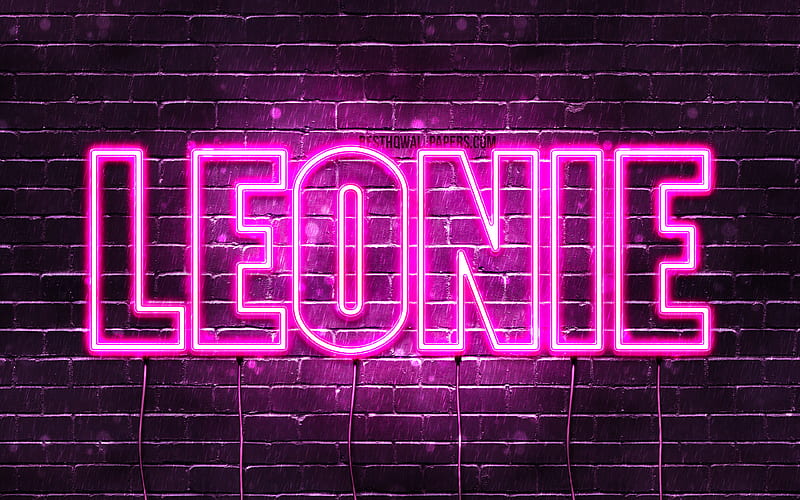 Leonie with names, female names, Leonie name, purple neon lights, Happy Birtay Leonie, popular german female names, with Leonie name, HD wallpaper