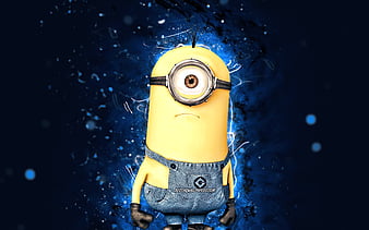 Carl, blue neon lights, Carl the Minion, Minions The Rise of Gru, fan ...