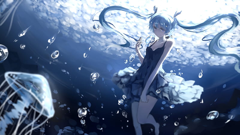 Mobile wallpaper: Anime, Jellyfish, Girl, Book, Fish, Blonde, Underwater,  Bubble, 939622 download the picture for free.