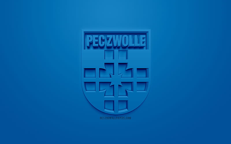PEC Zwolle, creative 3D logo, blue background, 3d emblem, Dutch football club, Eredivisie, Zwolle, Netherlands, 3d art, football, stylish 3d logo, HD wallpaper