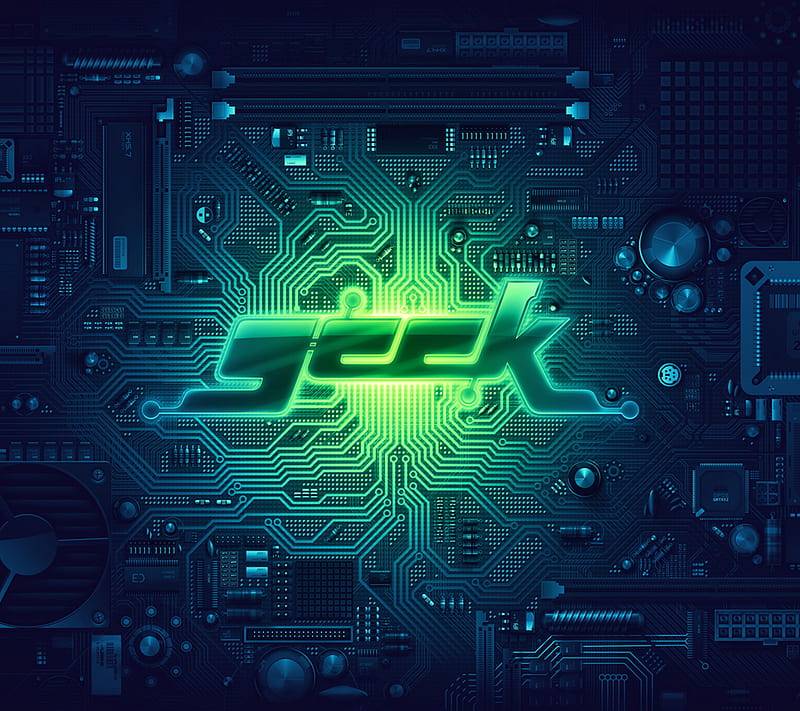 Geek Tech, blue, cool, electro, green, sreefu, techno, HD wallpaper