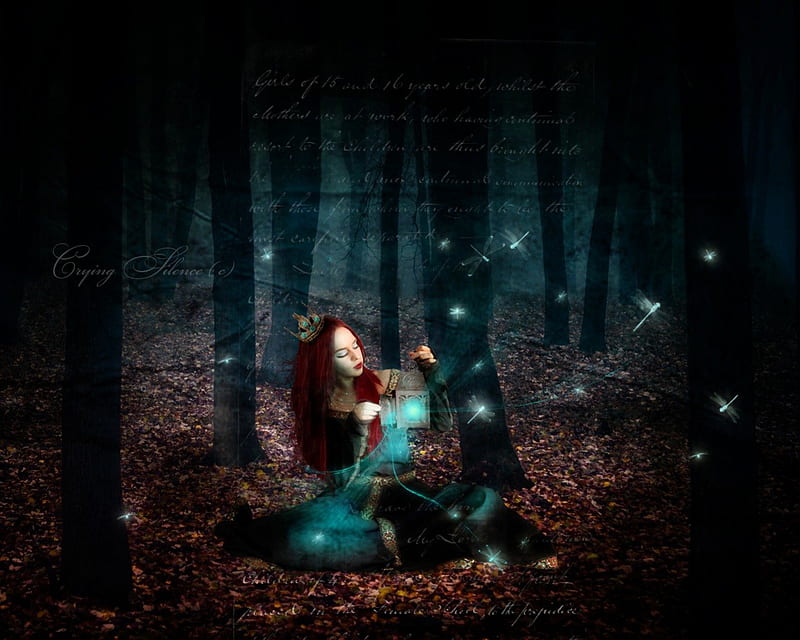 **To Collect Magic**, pretty, women, sweet, splendor, emotional, beauty, forests, face, insects, lovely, models, lips, softness, cool, dragonflies, flying, crown, eyes, glow, manipulation, bonito, digital art, hair, emo, release, people, girls, magnificent, gorgeous, night, female, colors, dom, shines, dark, princess, HD wallpaper