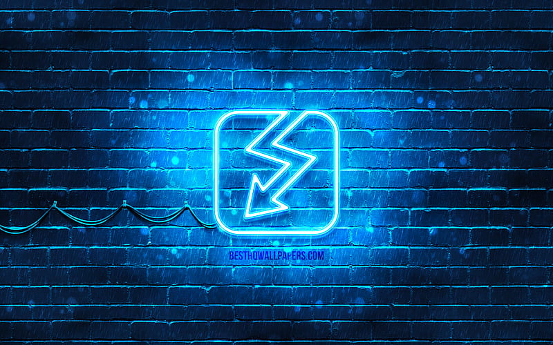 Voltage neon icon blue background, neon symbols, Voltage, creative, neon icons, Voltage sign, technology signs, Voltage icon, technology icons, HD wallpaper