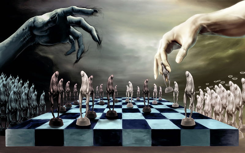 Chess, hands, fantasy, game, black, white, HD wallpaper