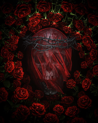 dark, religion, death, flowers, red, HD phone wallpaper
