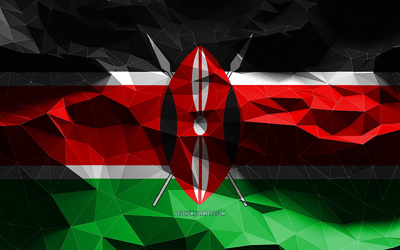 Kenyan flag, low poly art, African countries, national symbols, Flag of Kenya, 3D flags, Kenya, Africa, Kenya 3D flag, Kenya flag, HD wallpaper