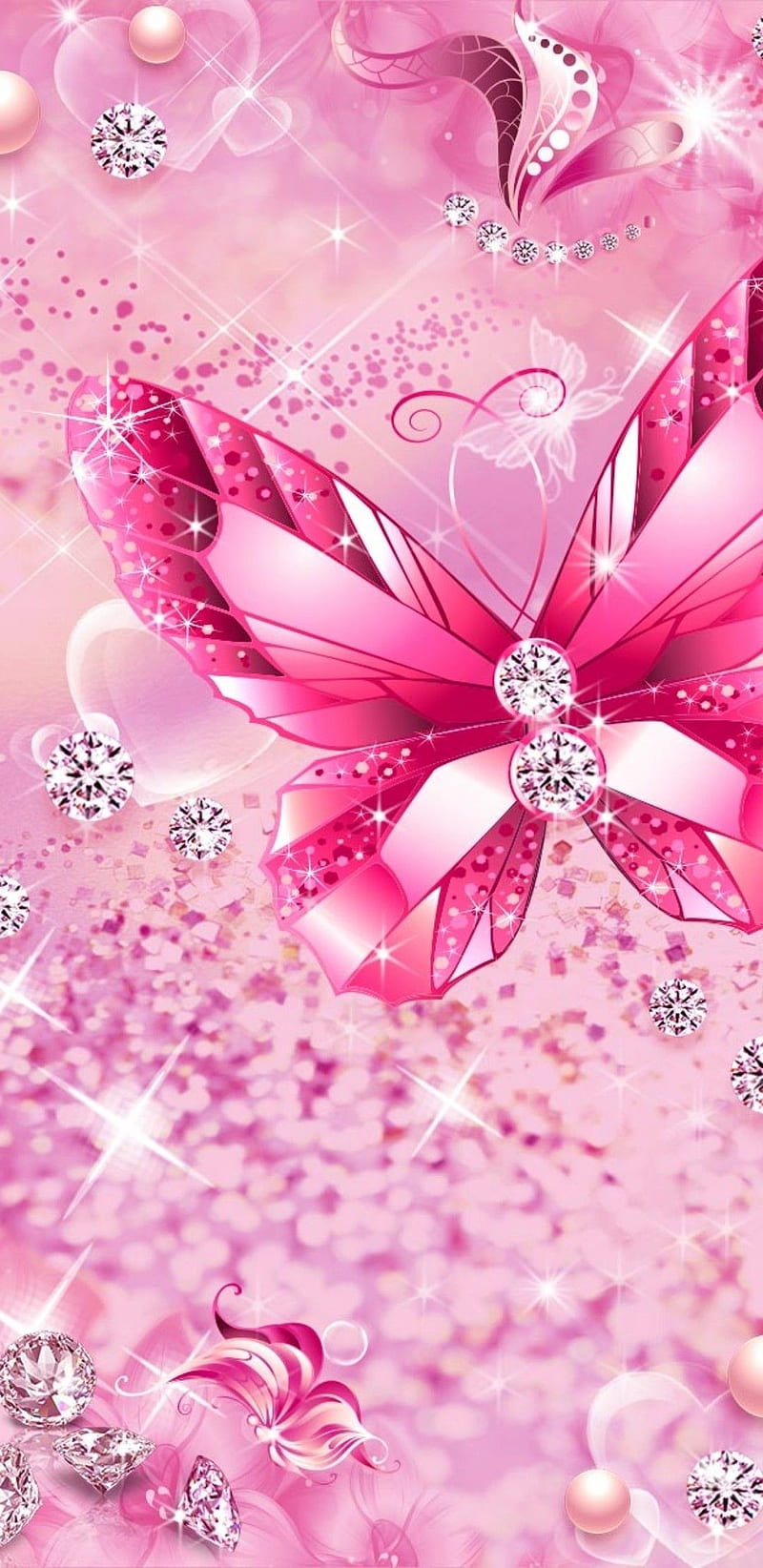 Butterfly Swerl, butterfly, diamond, glitter, pink, pretty, HD phone wallpaper