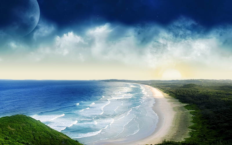 coastal sunset-Dreamy and Fantasy, HD wallpaper