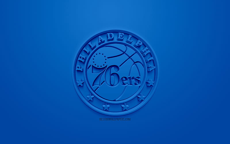 Philadelphia 76ers, creative 3D logo, blue background, 3d emblem, American basketball club, NBA, Philadelphia, Pennsylvania, USA, National Basketball Association, 3d art, basketball, 3d logo, HD wallpaper