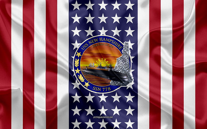 USS New Hampshire Emblem, SSN-778, American Flag, US Navy, USA, USS New Hampshire Badge, US warship, Emblem of the USS New Hampshire, HD wallpaper