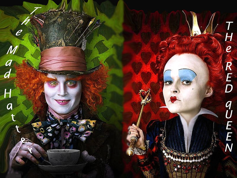 Mad Hatter and Red Queen, alice in wonderland, red queen, helena bonham carter, johnny depp, mad hatter, HD wallpaper