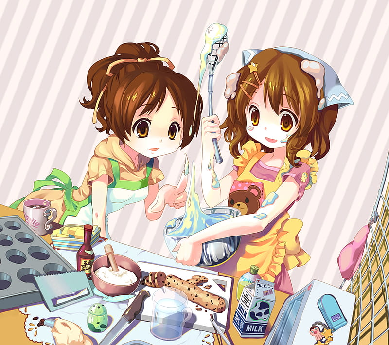 Baking Cake, female, food, cooking, bake, kitchen, cute, chef, bakery, baking, girl, anime, cook, anime girl, girls, HD wallpaper