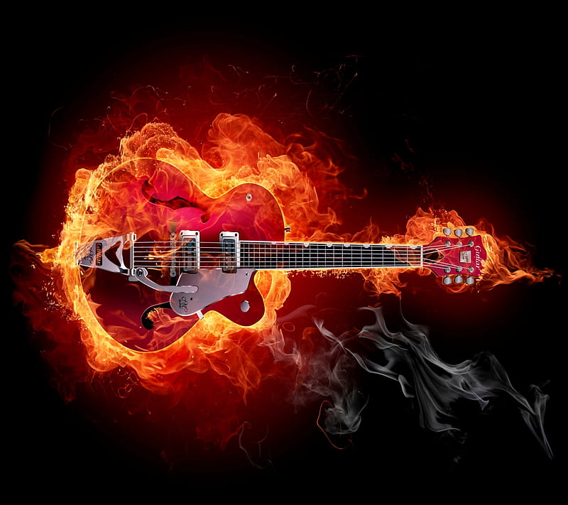 Guitarra de fuego, música, rojo, Fondo de pantalla HD | Peakpx