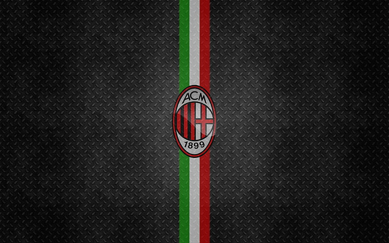 AC Milan, italian flag, football, metal texture, Seria A, soccer, logo, Italy, HD wallpaper