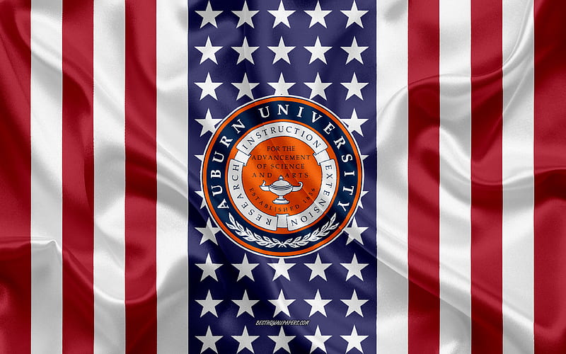 Auburn University Emblem, American Flag, Auburn University logo, Auburn, Alabama, USA, Emblem of Auburn University, HD wallpaper
