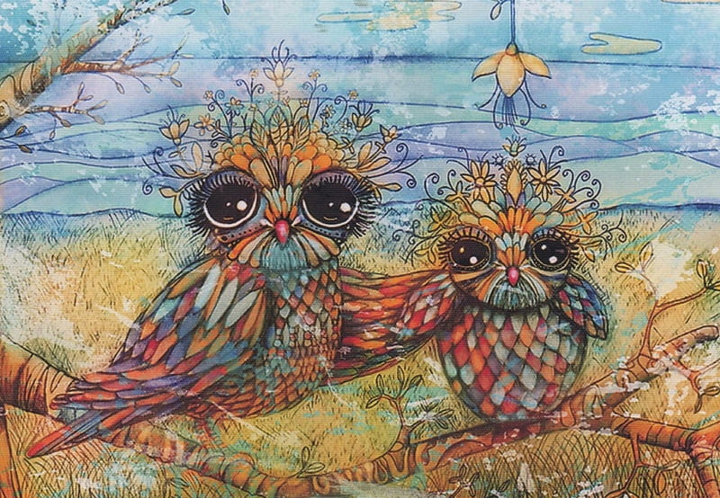 Motherhood, mother, chick, owls, artwork, HD wallpaper