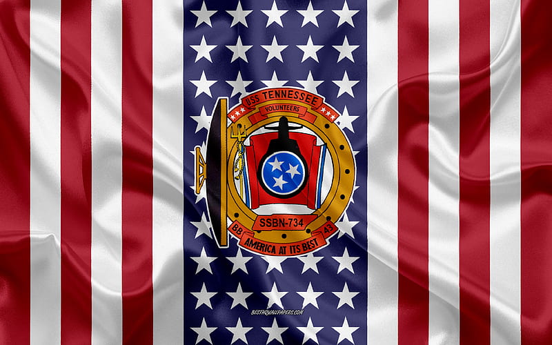 USS Tennessee Emblem, SSBN-734, American Flag, US Navy, USA, USS Tennessee Badge, US warship, Emblem of the USS Tennessee, HD wallpaper