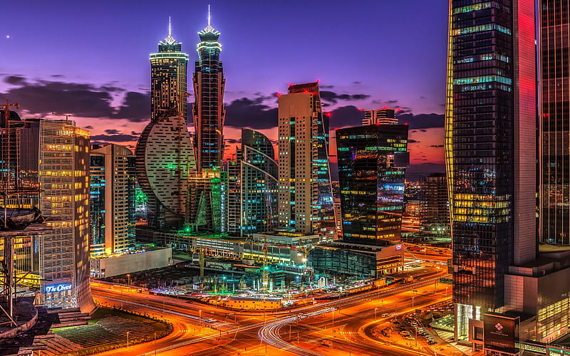 Dubai, modern buildings, skyscrapers, city lights, modern architecture, night Dubai, metropolis, UAE, HD wallpaper