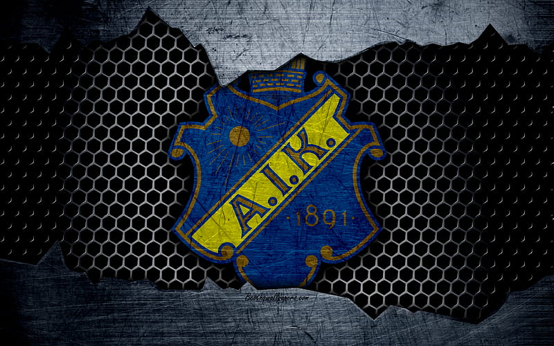 AIK logo, Allsvenskan, soccer, football club, Sweden, grunge, metal texture, AIK FC, HD wallpaper
