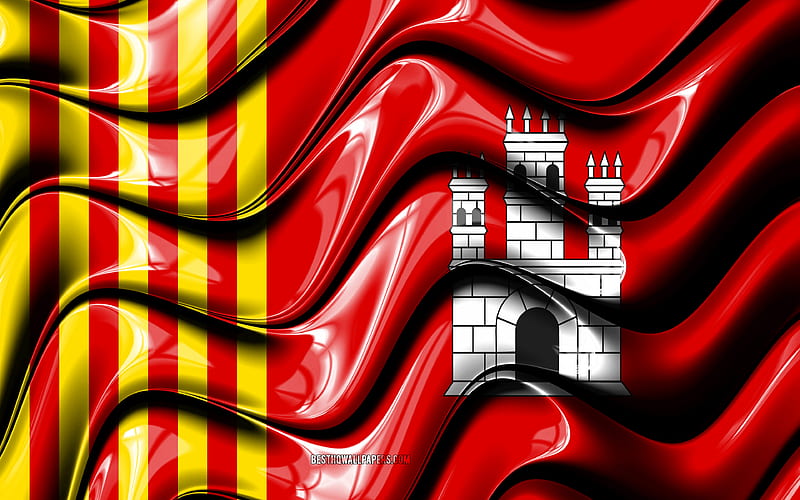 Terrassa Flag Cities of Spain, Europe, Flag of Terrassa, 3D art, Terrassa, Spanish cities, Terrassa 3D flag, Spain, HD wallpaper
