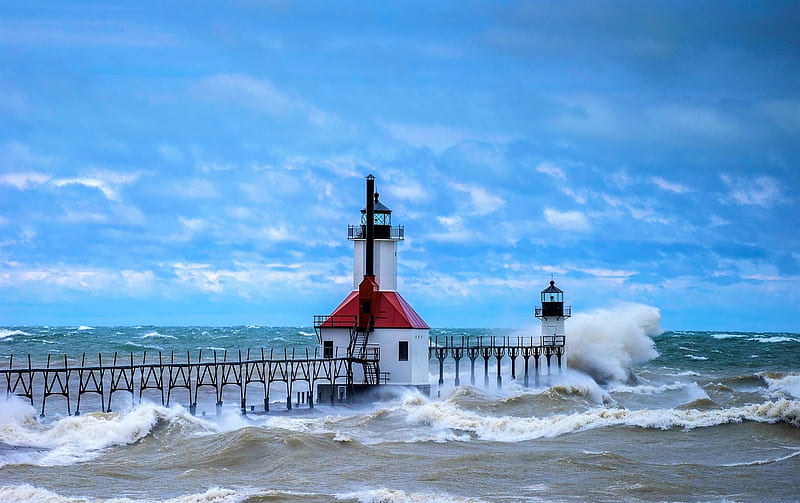 Lighthouse in Stormy Ocean, Lighthouses, Sea, Storms, Oceans, Waves ...