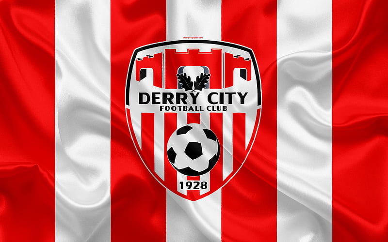 Derry City FC Irish Football Club, logo, emblem, League of Ireland, Premier Division, football, Londonderry, United Kingdom, Ireland, silk flag, Irish Football Championship, HD wallpaper