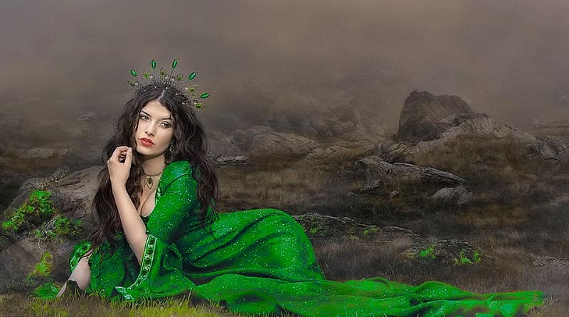 Mistress of Emerald Mountain, emerald, digital, art, fantasy, green ...