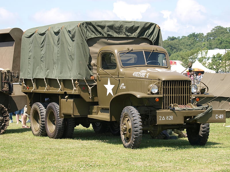 american ww2 truck, grass, military, army, truck, american, HD wallpaper