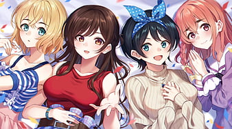 Popular anime kanojo okarishimasu alugar uma combinação de namorada  acrílico suporte modelo placa quatro meninas desktop decoração chaveiro  brinquedos