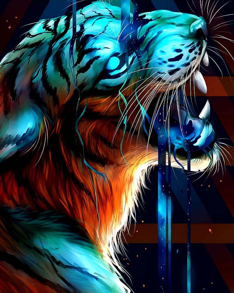 Moath bataineh, art, king, land, lion, lions, paint, pop, rainbow, tiger, tigers, HD phone wallpaper