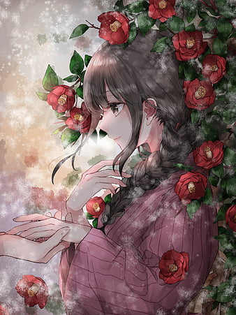 Anime girl, purple flowers, cute, profile view, looking away, Anime, HD  phone wallpaper | Peakpx