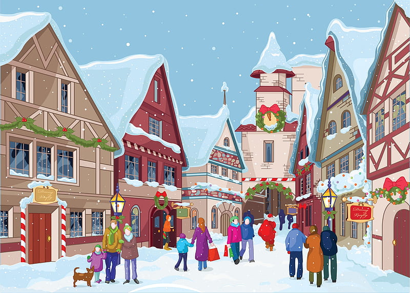 Small town at christmas time, christmas, snow, shopping, people, town, HD  wallpaper | Peakpx