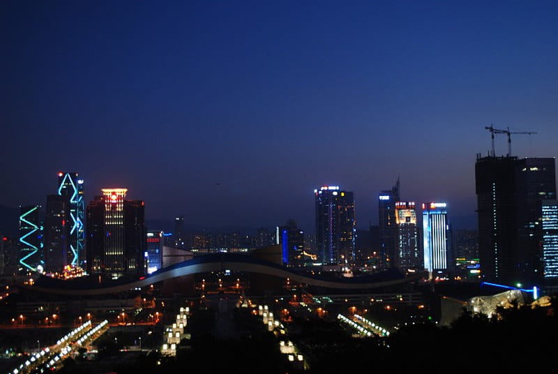 night scene of shenzhen, night scene, city, shenzhen, HD wallpaper