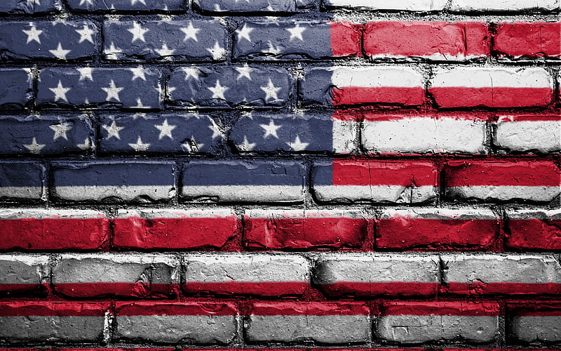 USA flag on a brick wall, American flag, USA flag, graffiti, Flag of USA, United States of America, HD wallpaper