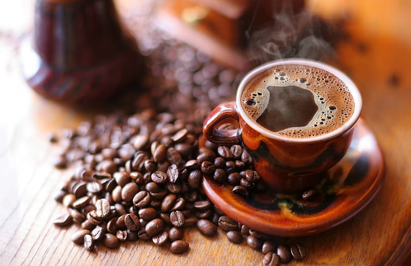 Coffee, sweet moment, beans, roasted, hot, cup, HD wallpaper
