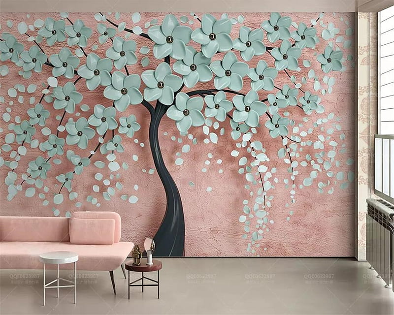 Mural Simple Nordic Flower Tree 3D Stereo Tv Background Home Decoration Living Room 3D -, HD wallpaper