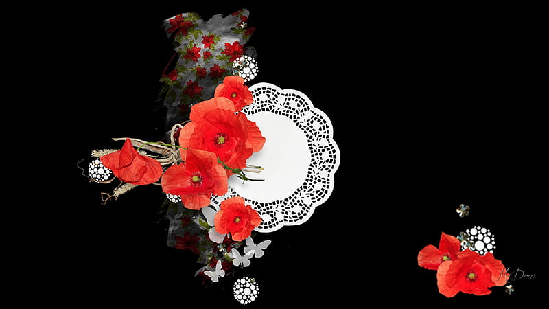 Poppies on Lace, lacy, wild, poppies, flowers, abstract, floral, Firefox theme, poppy, doily, spring, summer, HD wallpaper