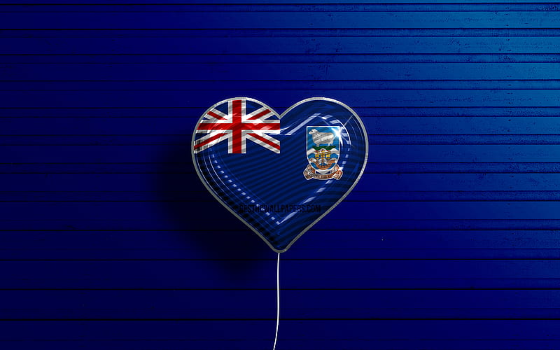 I Love Falkland Islands realistic balloons, blue wooden background, South American countries, Falkland Islands flag heart, favorite countries, flag of Falkland Islands, balloon with flag, Falkland Islands flag, South America, Falkland Islands, Love Falkland Islands, HD wallpaper