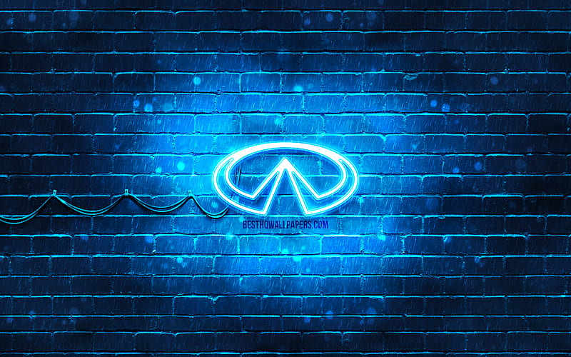 Infiniti Blue Logo Blue Brickwall Infiniti Logo Cars Brands Infiniti Neon Logo Hd Wallpaper Peakpx