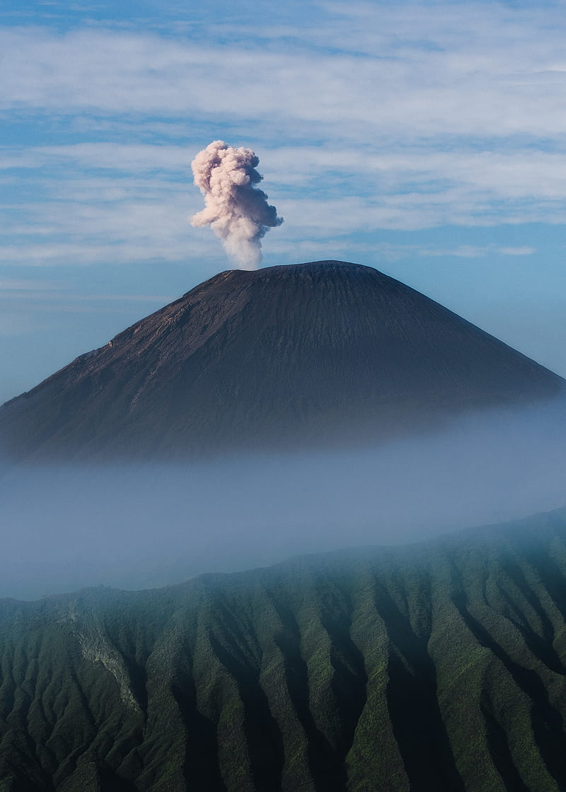 volcano, smoke, eruption, crater, mountain, HD phone wallpaper