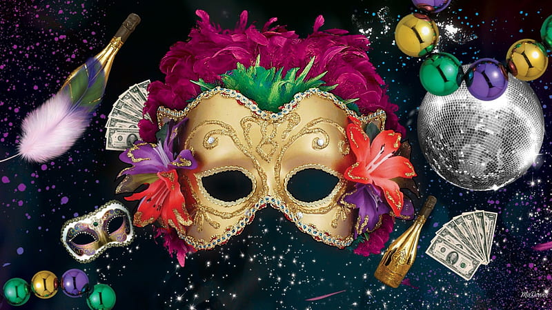 Mardi Gras, costumes, New Orleans, Carnival, drink, champagne, mask, Brazil, celebrate, HD wallpaper