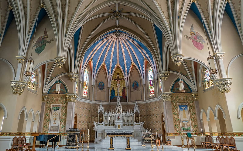 Church in Virginia, USA, interior, altar, church, ceiling, America, HD wallpaper