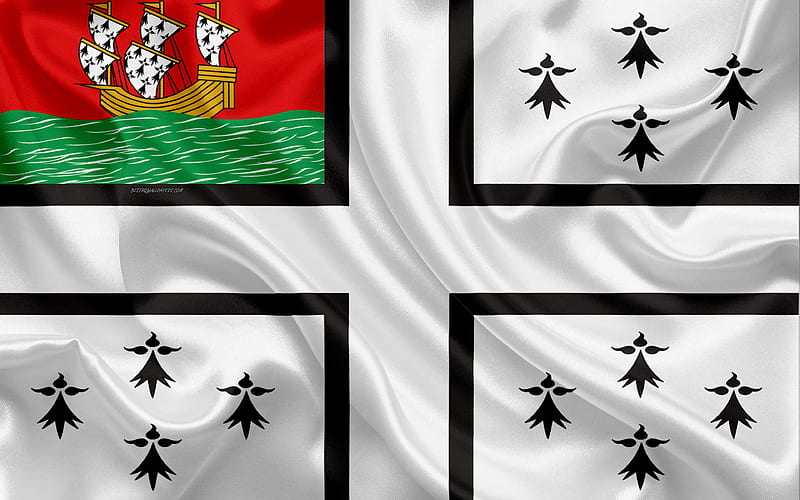 Flag of Nantes silk texture, white black silk flag, coat of arms, French city, Nantes, France, symbols, HD wallpaper