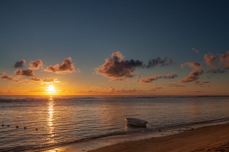 Boat Sea Beach Sunset , sunset, sea, boat, nature, HD wallpaper