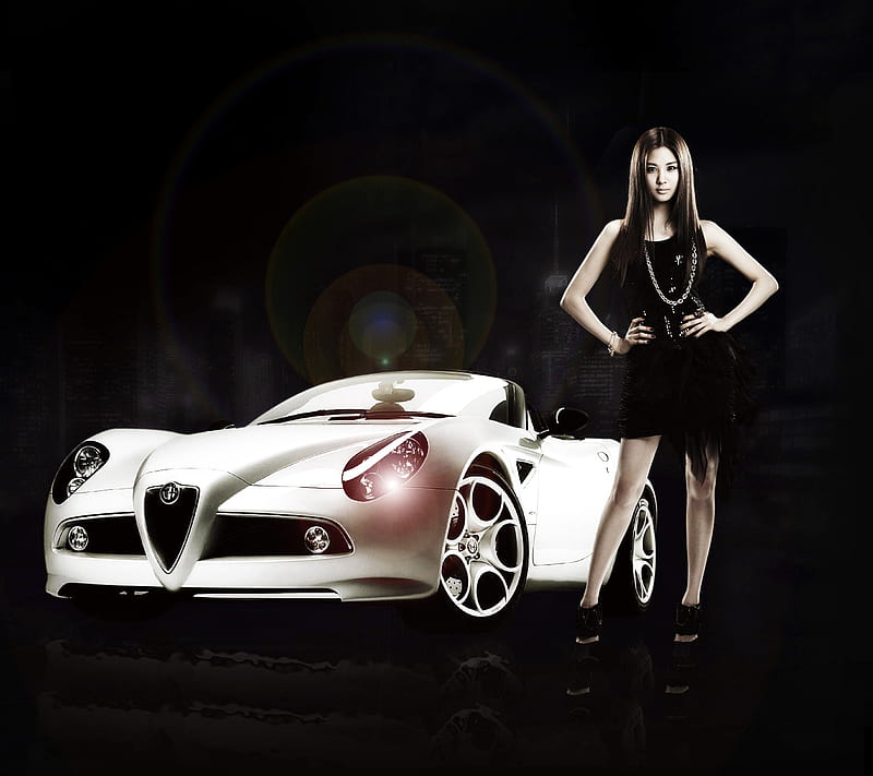 Alfa Romeo Girl, alfa romeo, beauty, carros, cute girl model, racing car, HD wallpaper