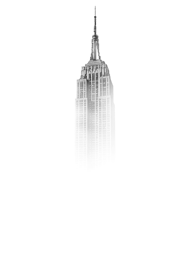 Empire State Building, New York City, skyscraper, monochrome, USA, white background, HD phone wallpaper