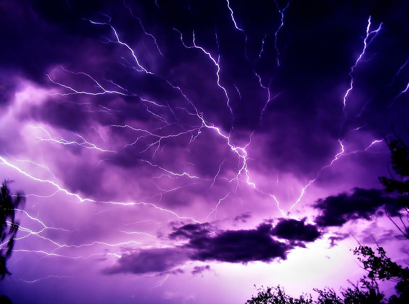 Purple Lightning, lightning, purple, clouds, sky, storm, HD wallpaper