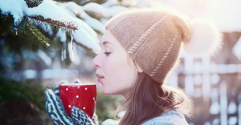 Ice Tea In Winter, Ice, Winter, Tea, Cup, Woman, Snow, HD wallpaper