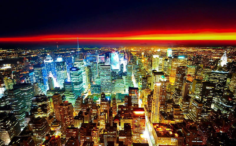 *** New York ***, swiatla, miasta, architektura, budynki, HD wallpaper